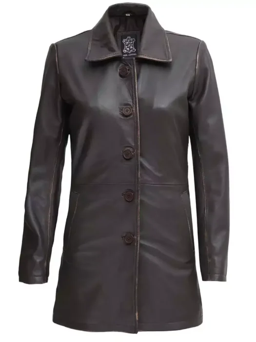 Leather Coat Dark Brown Womens