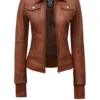 women Leather Hooded Bomber Jacket