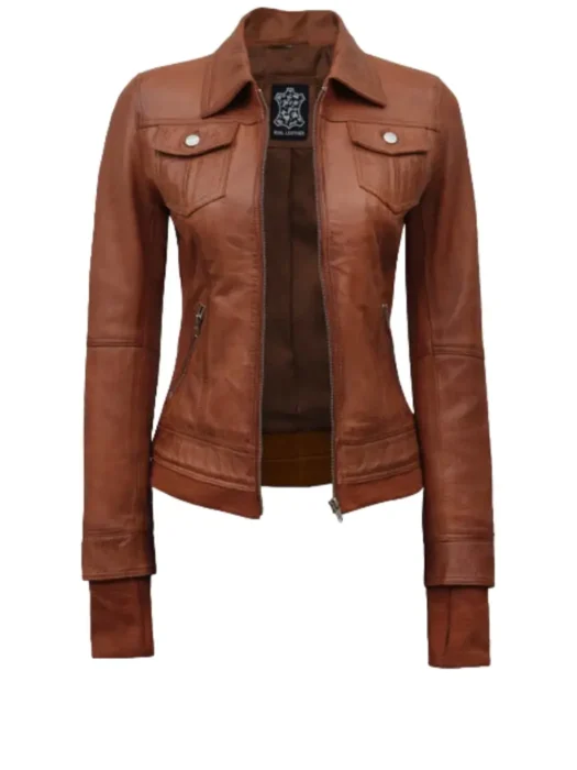 women Leather Hooded Bomber Jacket