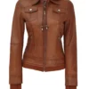 women Leather Hooder Jacket