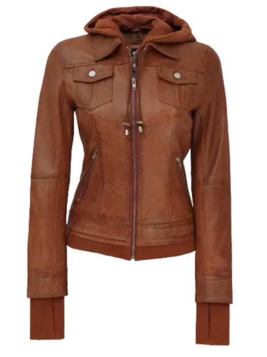 women Leather Hooder Jacket