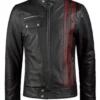 Men Black Biker Leather Jacket With Red Stripes