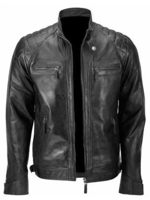 Men Black Biker Skull Rider Leather Jacket