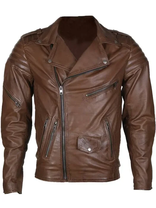 Mens Biker Brown Leather Jacket