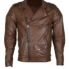 Mens Biker Classical Brown Leather Jacket