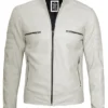 Mens Biker Leather Jacket Off White