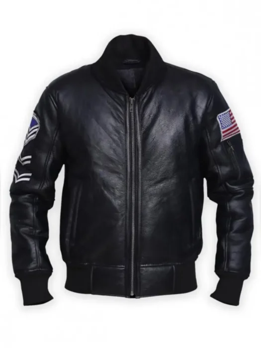 Mens Black American Flag Leather Jacket