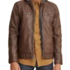 Mens Brown Faux Leather Jacket With Hood