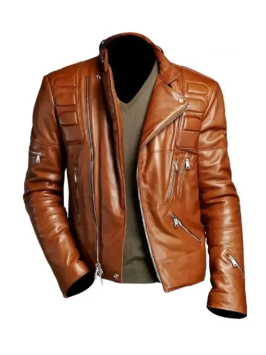 Mens Brown Padded Motorcycle Jacket