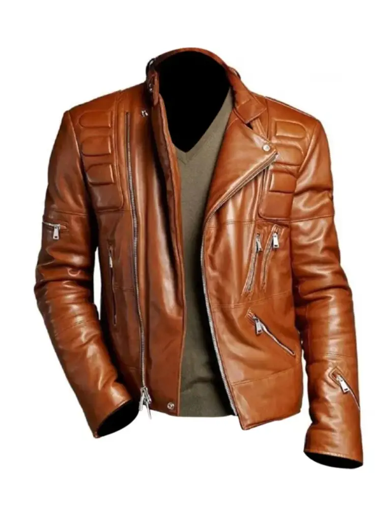 Mens Brown Padded Motorcycle Jacket