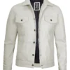 Mens Leather Trucker White Jacket