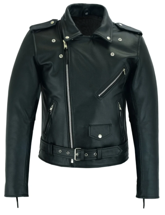Mens Marlon Brando Black Leather Biker Motorcycle Jacket