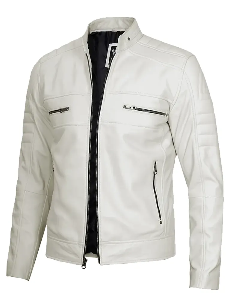 Mens Off White Biker Leather Jacket