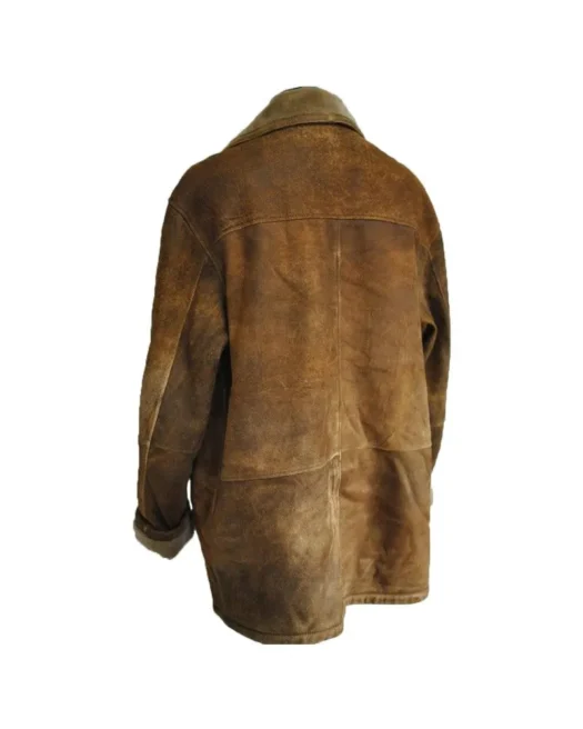 Mens Vintage Brown Leather Shearling Coat