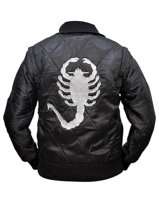 Ryan Gosling Scorpion Drive Black Jacket with White Logo