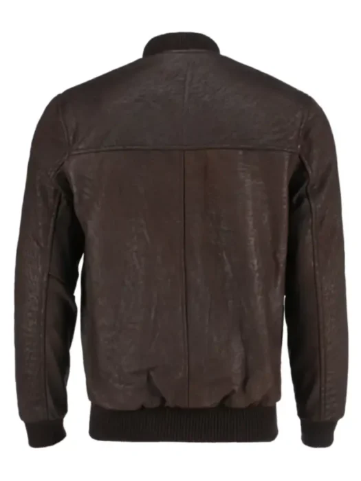 Snuff-Style Real Brown Color Bomber Leather Jacket