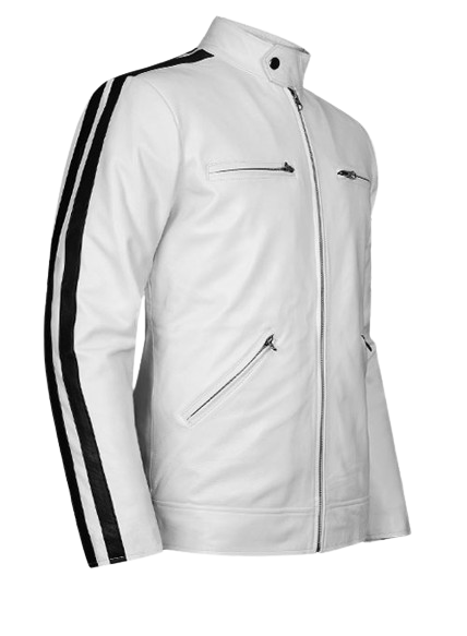 White Leather Jacket Stripe Sportsman