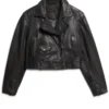 Women Cropped Biker Leather Jacket