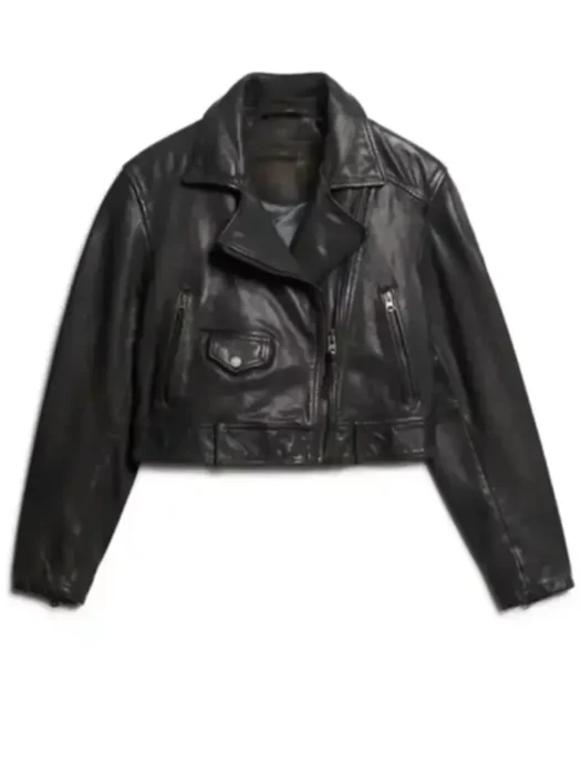 Women Cropped Biker Leather Jacket