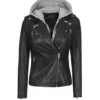 Women Hooded Leather Jacket