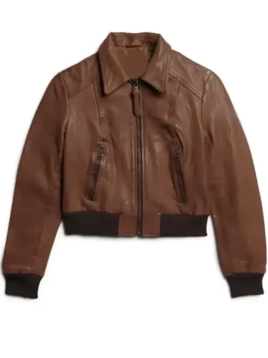 Women Leather Short Bomber Jacket