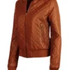 Womens Brown Bomber Quilted Leather Jacket