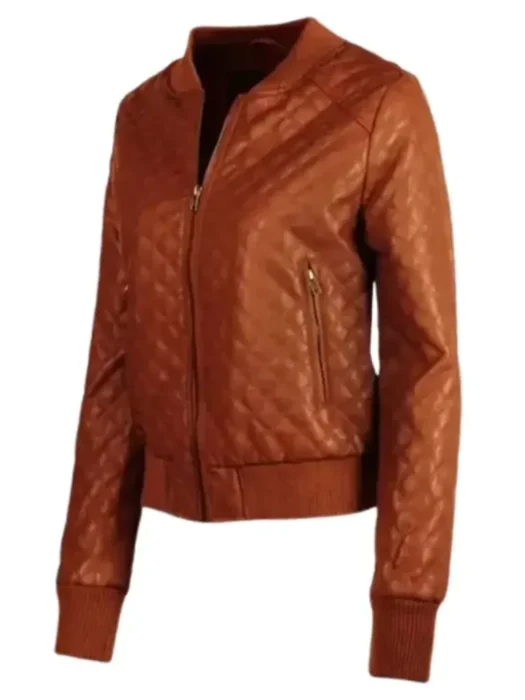 Womens Brown Bomber Quilted Leather Jacket