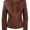 Womens brown cafe racer leather jacket