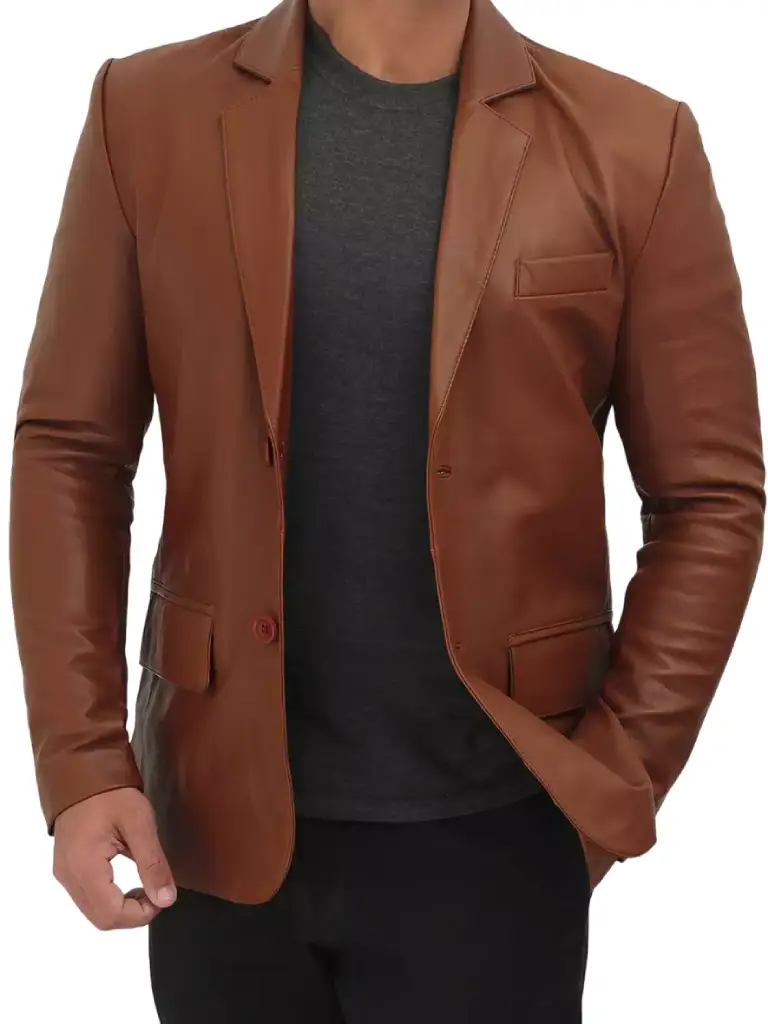 leather brown coat men