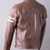 men brown cream stripes cafe racer leather jacket