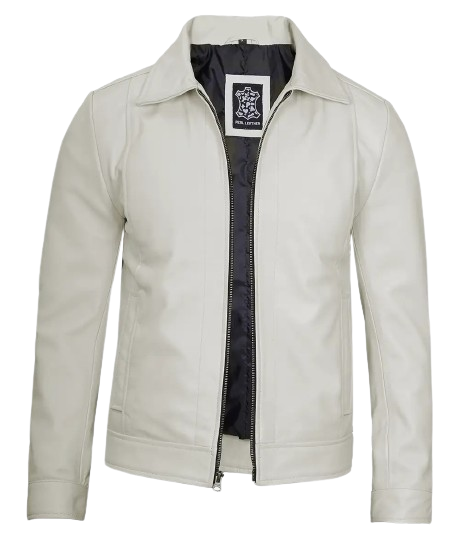 mens collar shirt leather jacket off white