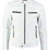 mens fjm007 padded white leather biker jacket