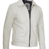 mens shirt collar leather jacket off white