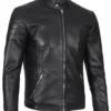 quilted Black leather jacket for men