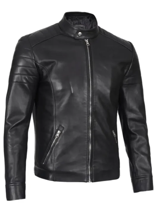 quilted Black leather jacket for men