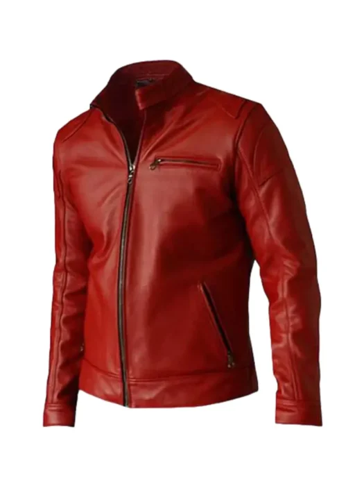 soft elegant red leather biker jacket men