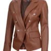 tan leather blazer women