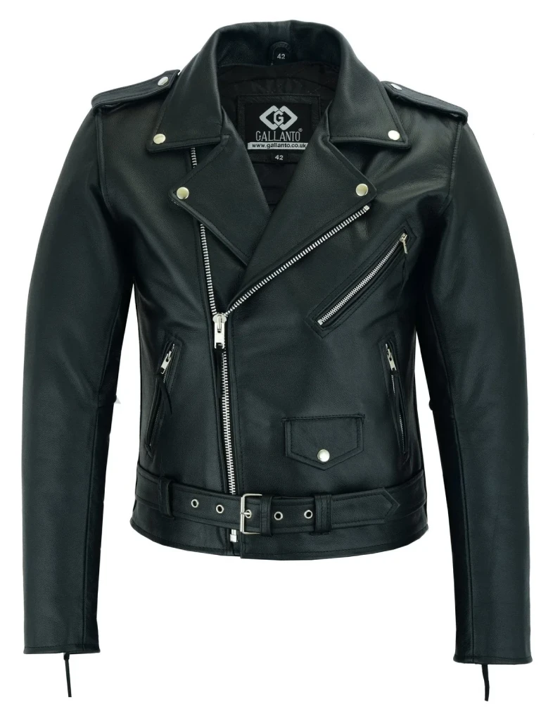 Mens Marlon Brando Black Leather Biker Motorcycle Jacket