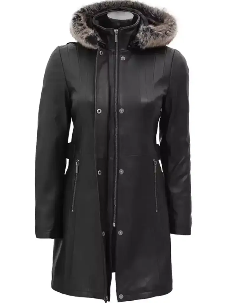 women black leather coat