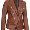 women brown leather blazer