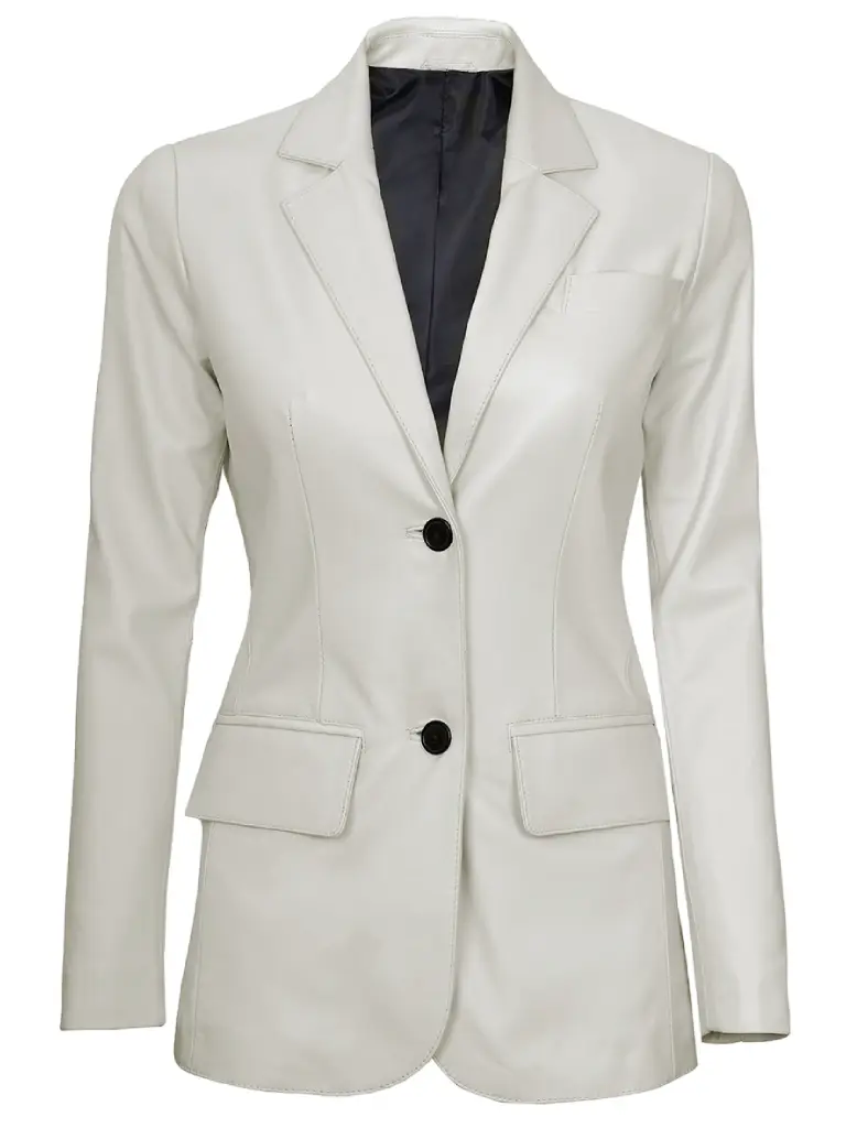 women off white two button leather blazer
