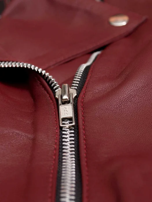 women burgundy leather jacket