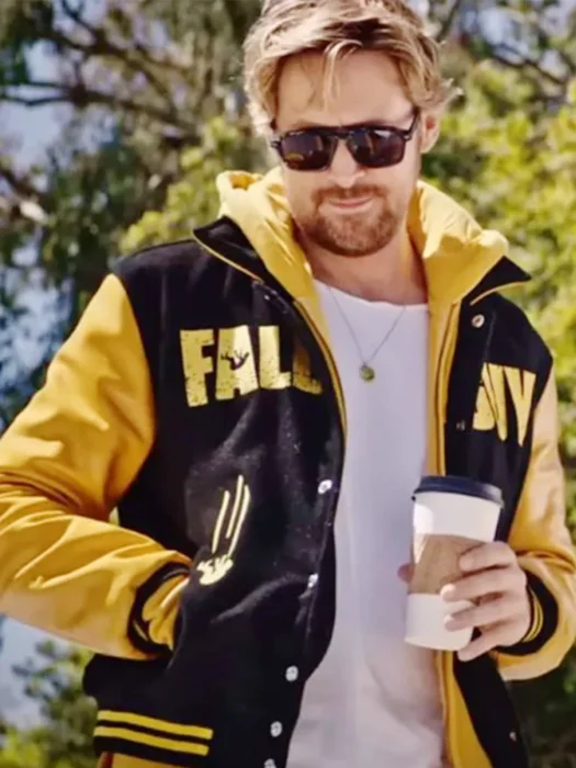 Colt Seavers Movie 2024 The Fall Guy Ryan Gosling Yellow and Black Varsity Jacket