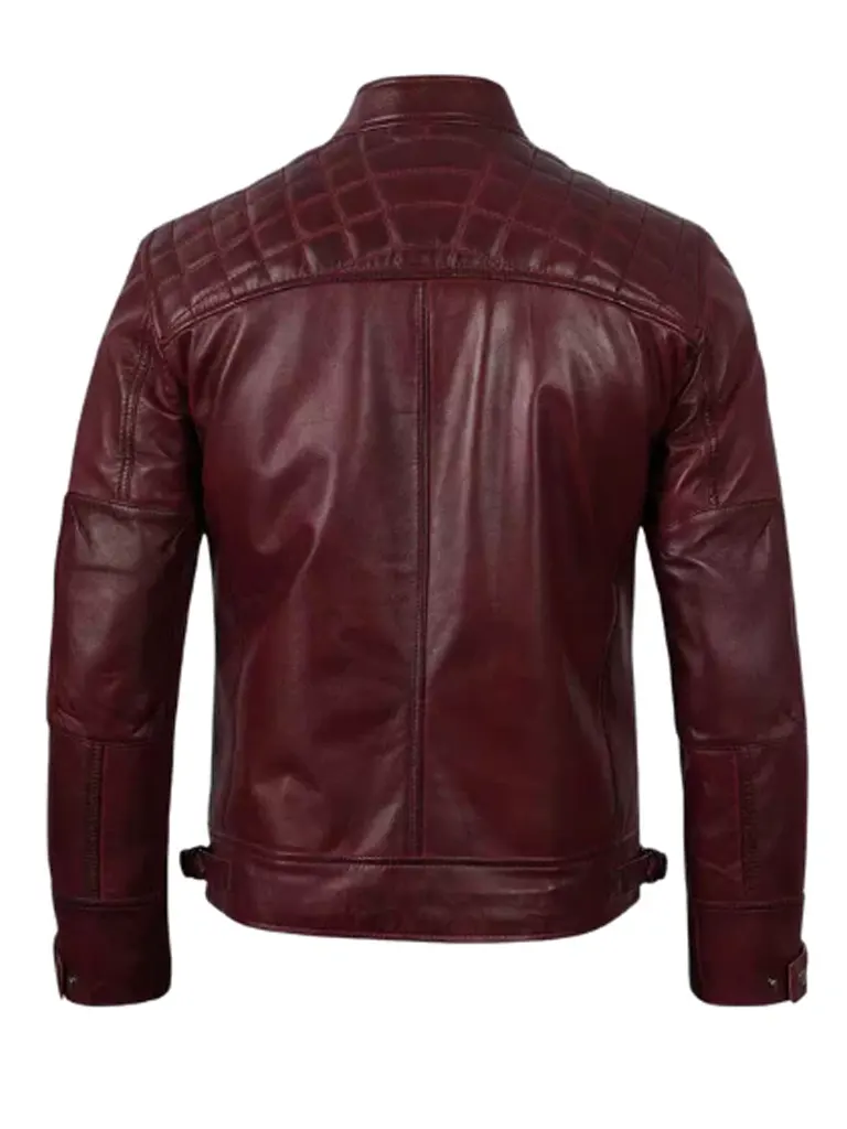 Mens Real Leather Maroon Biker Jacket