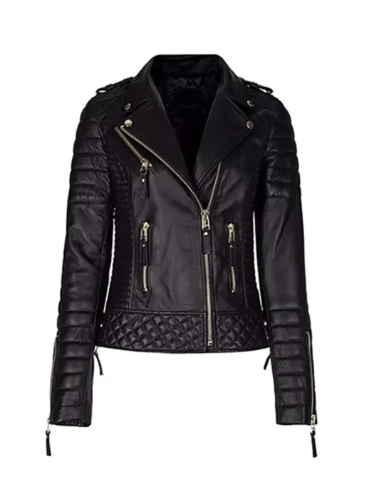 Women Black Diamond Quilted Biker Leather Jacket