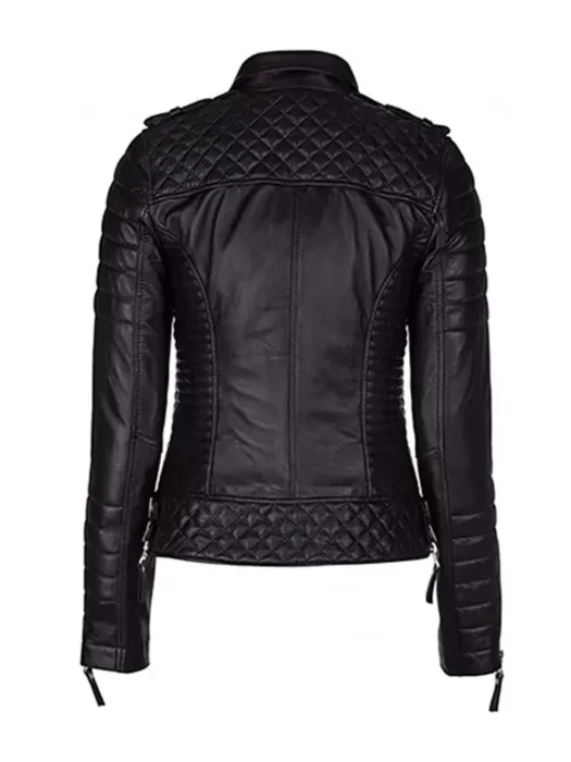 Women Black Diamond Quilted Leather Biker Jacket