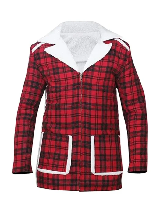 Deadpool Wade Wilson Flannel Fur Shearling Red Cotton Jacket