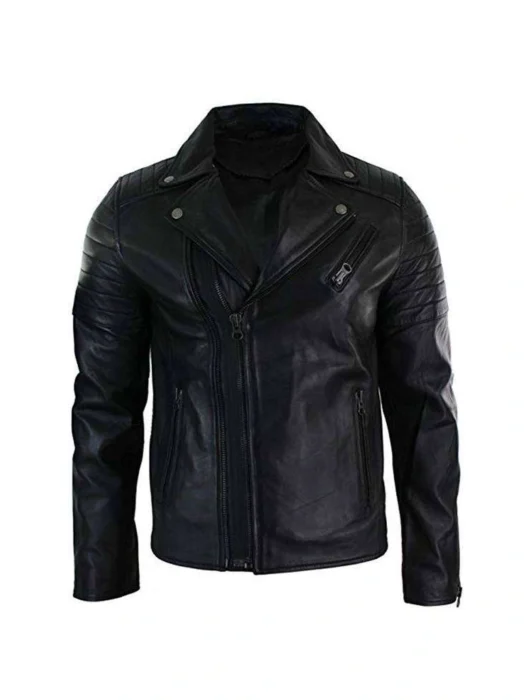 BLACK BRANDO BLACK BIKER LEATHER JACKET