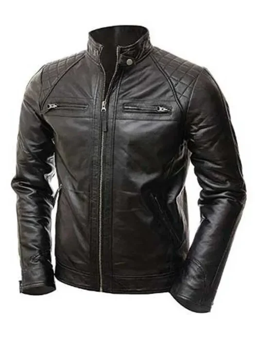 Biker Cafe Racer Style Black Leather Jacket