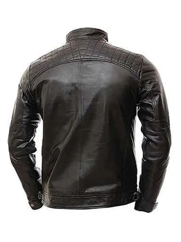 Biker Cafe Racer Style Black Leather Jacket back